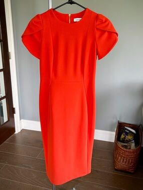 Calvin Klein Orange/Red Tulip Sleeves Sheath Dress | Size 2